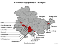 Karte der Radon-Vorsorgegebiete in Thüringen